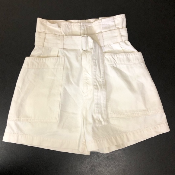Agolde Celia Paperbag Waist Denim Shorts in Paste White size 25 with Belt - Picture 2 of 12